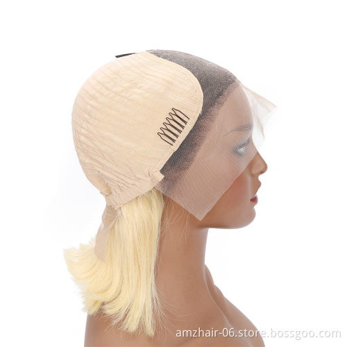 Raw Indian Virgin Human Hair Colored Wig Straight Short Color Bob Wig Blonde 1B 613 Gold Pink Orange Lace Front Wig Human Hair